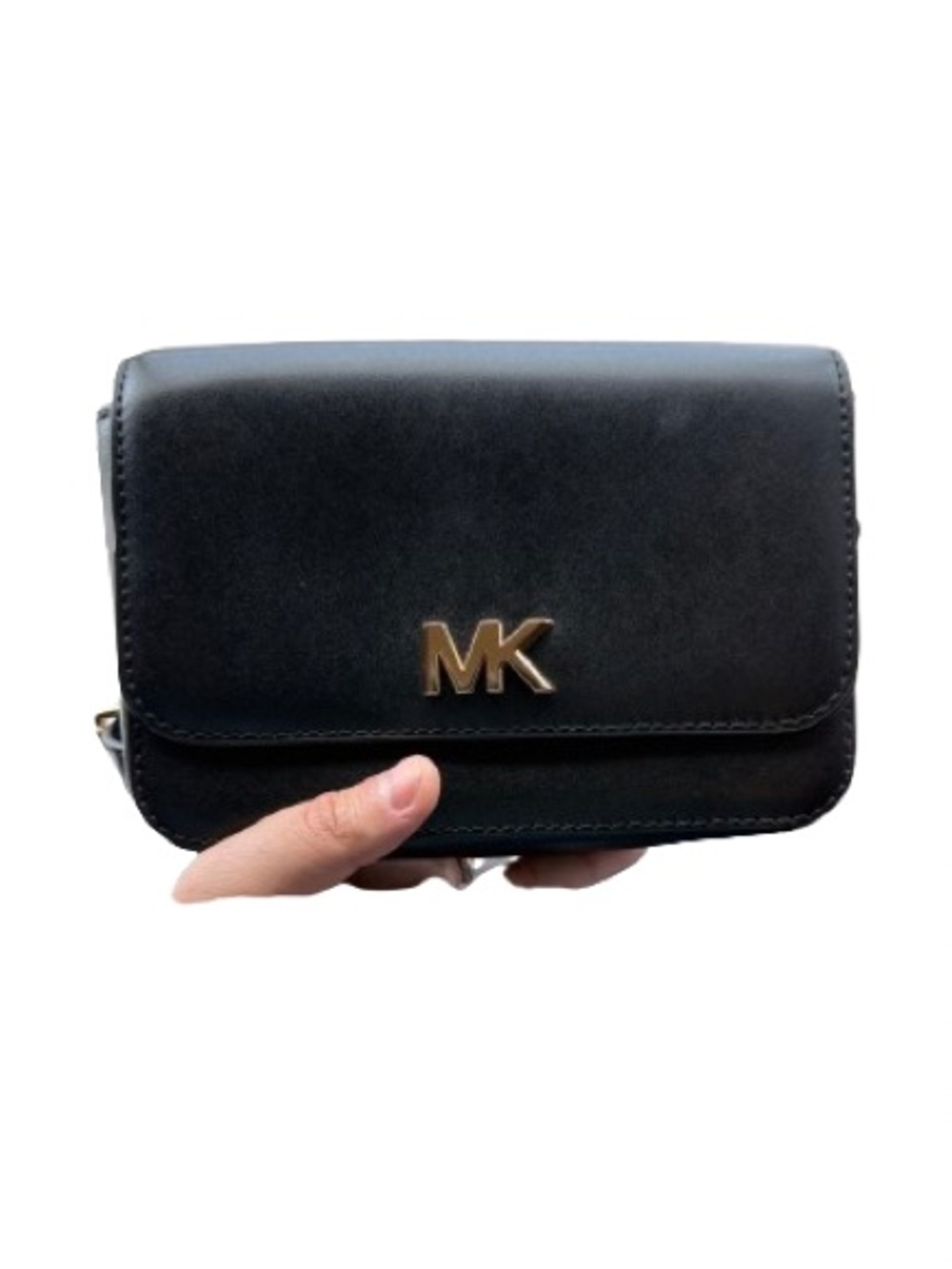 Michael Kors Black Leather Crossbody/Fanny Pack with Gold MK Emblem